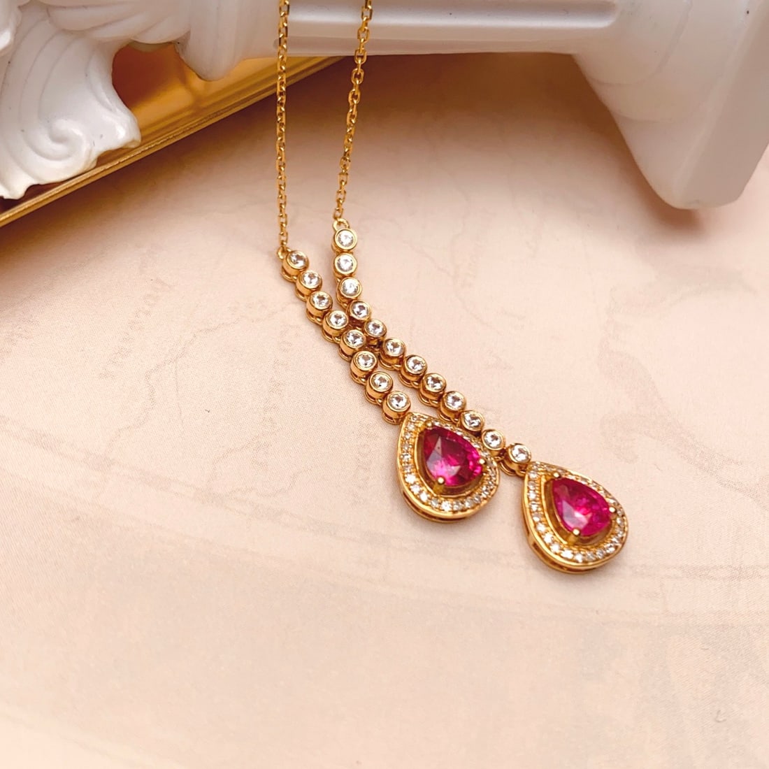 14k Gold 1.00 Ct Natural Ruby & Diamond & Sapphire Necklace - 6