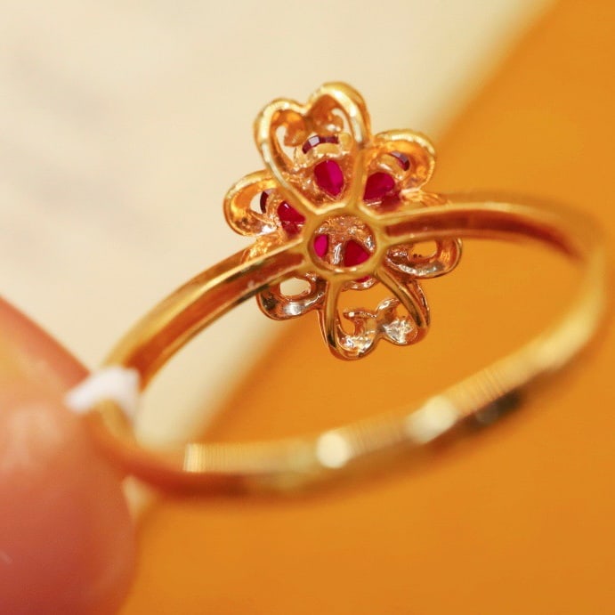 14k Gold 0.43 Ctw Natural Ruby & Diamond Ring - 5