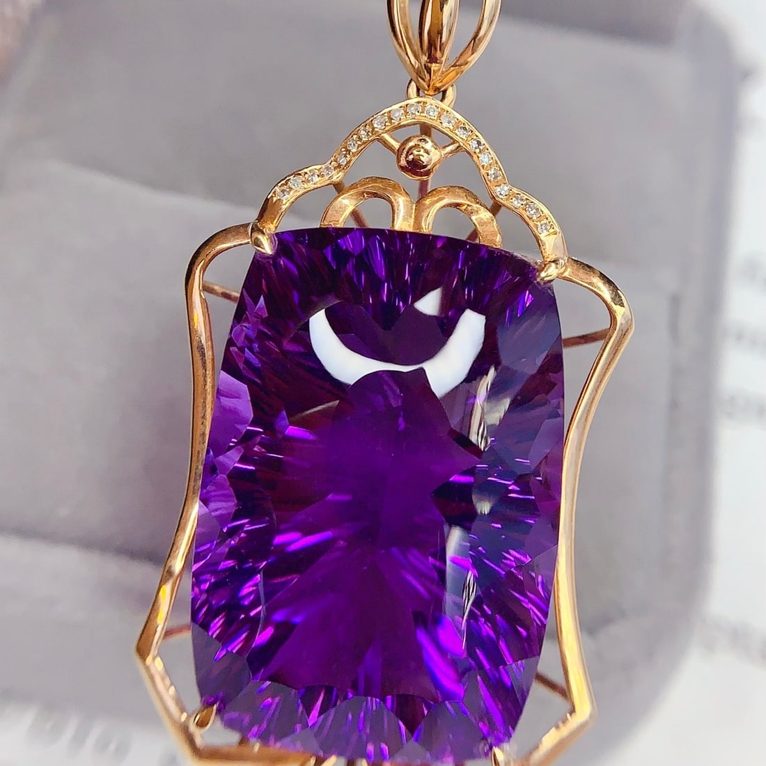 14k Gold 41.4 Ct Natural Amethyst & Diamond Pendant( Without Chain ) - 2