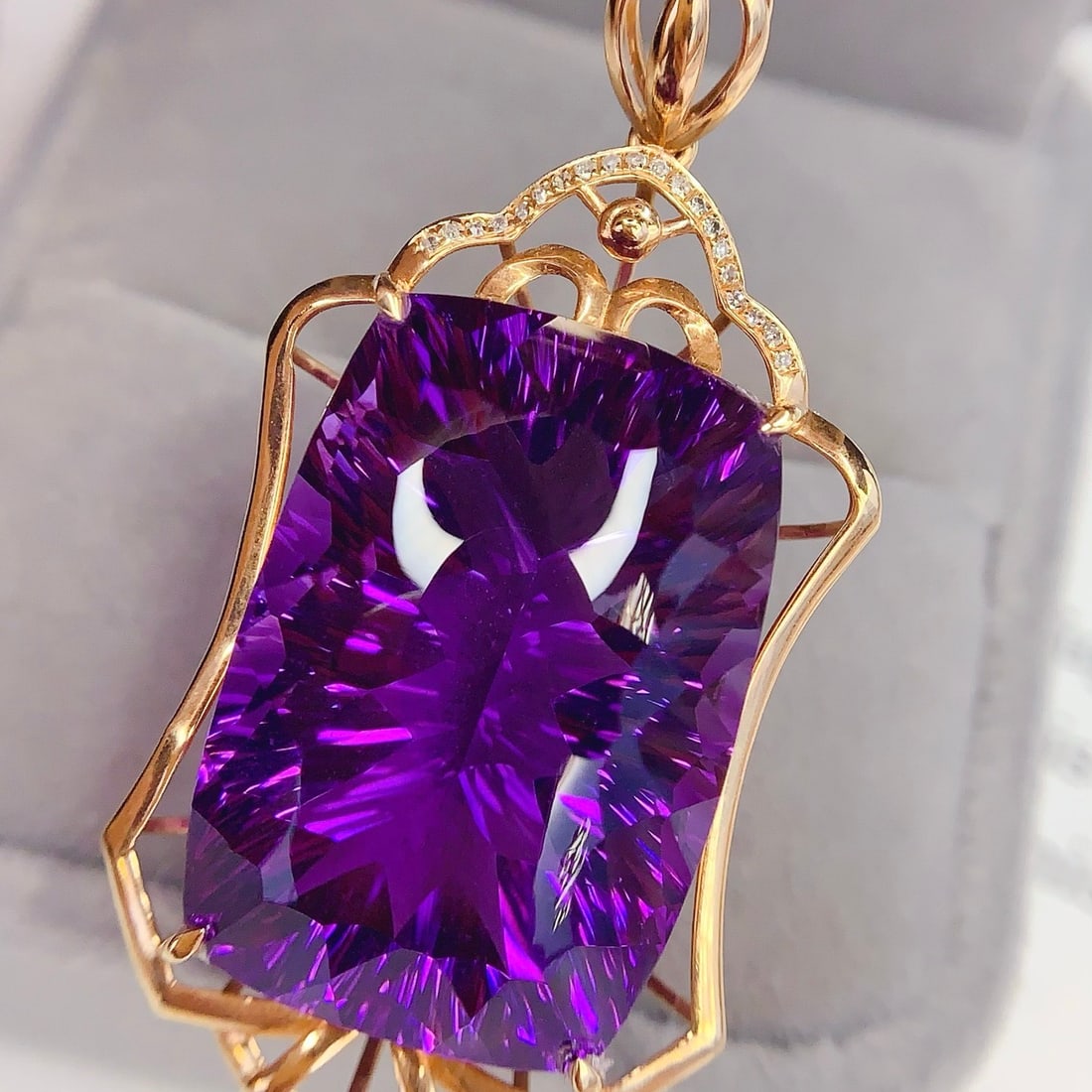 14k Gold 41.4 Ct Natural Amethyst & Diamond Pendant( Without Chain ) - 5