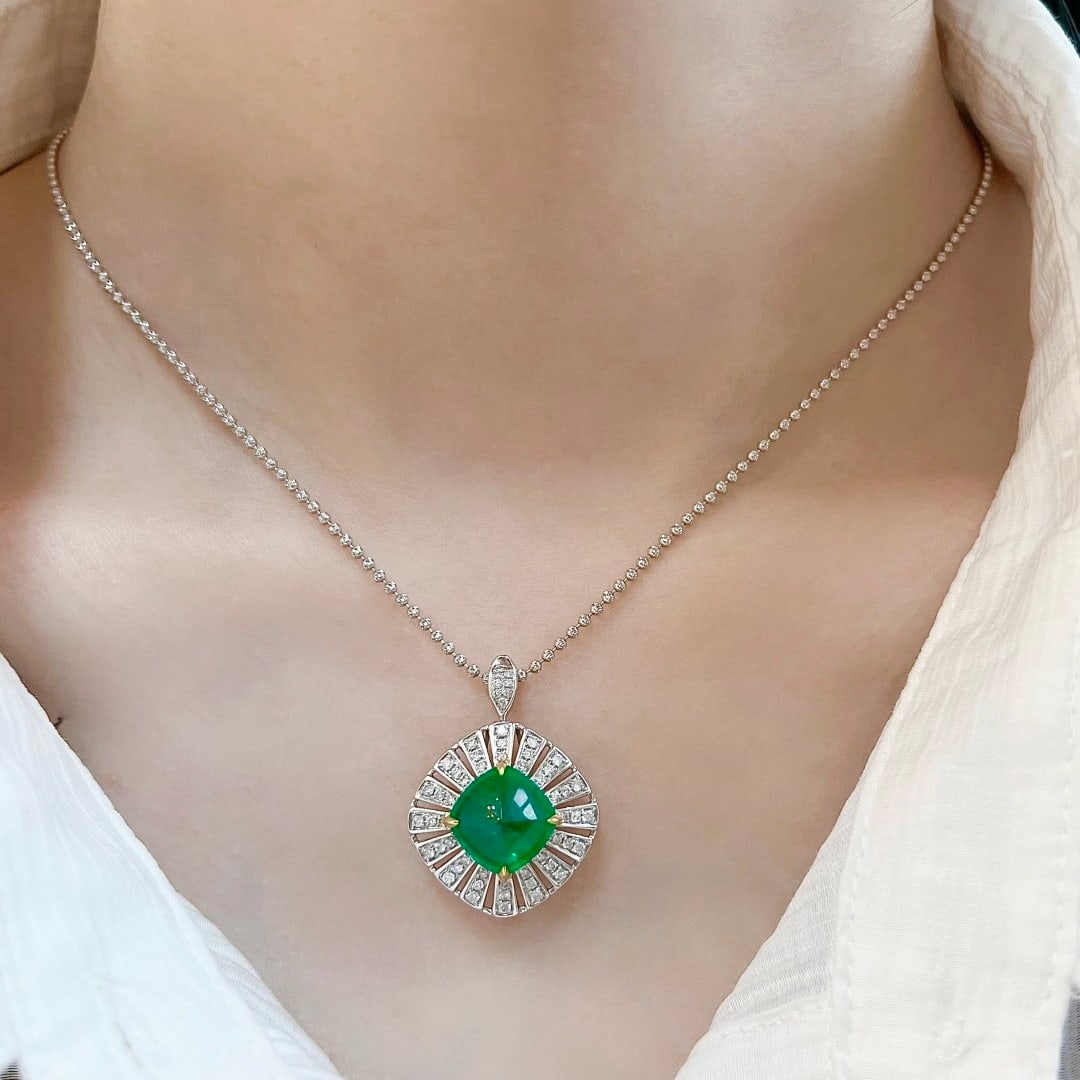 14k Gold 5.46 Ctw Vivid Green Natural Emerald & Diamond Ring/pendant( Without Chain ) - 8