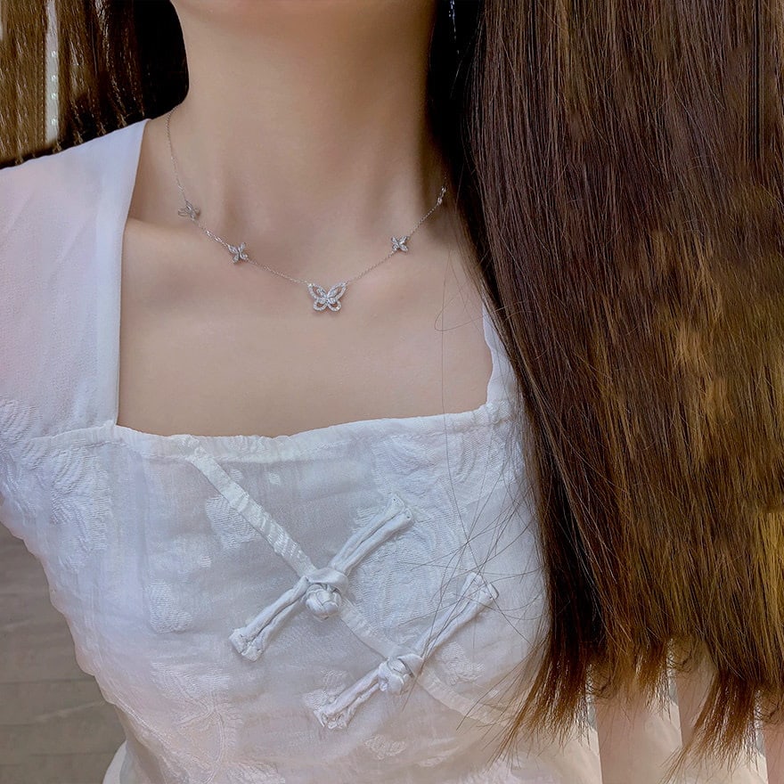 14k Gold 0.85 Ct Natural H Diamond & Butterfly Necklace - 2