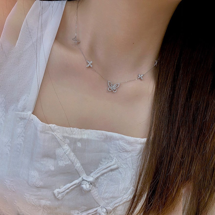 14k Gold 0.85 Ct Natural H Diamond & Butterfly Necklace - 3