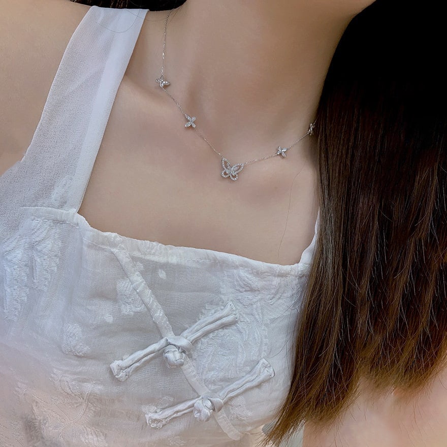 14k Gold 0.85 Ct Natural H Diamond & Butterfly Necklace - 4