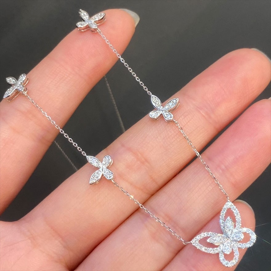14k Gold 0.85 Ct Natural H Diamond & Butterfly Necklace - 5