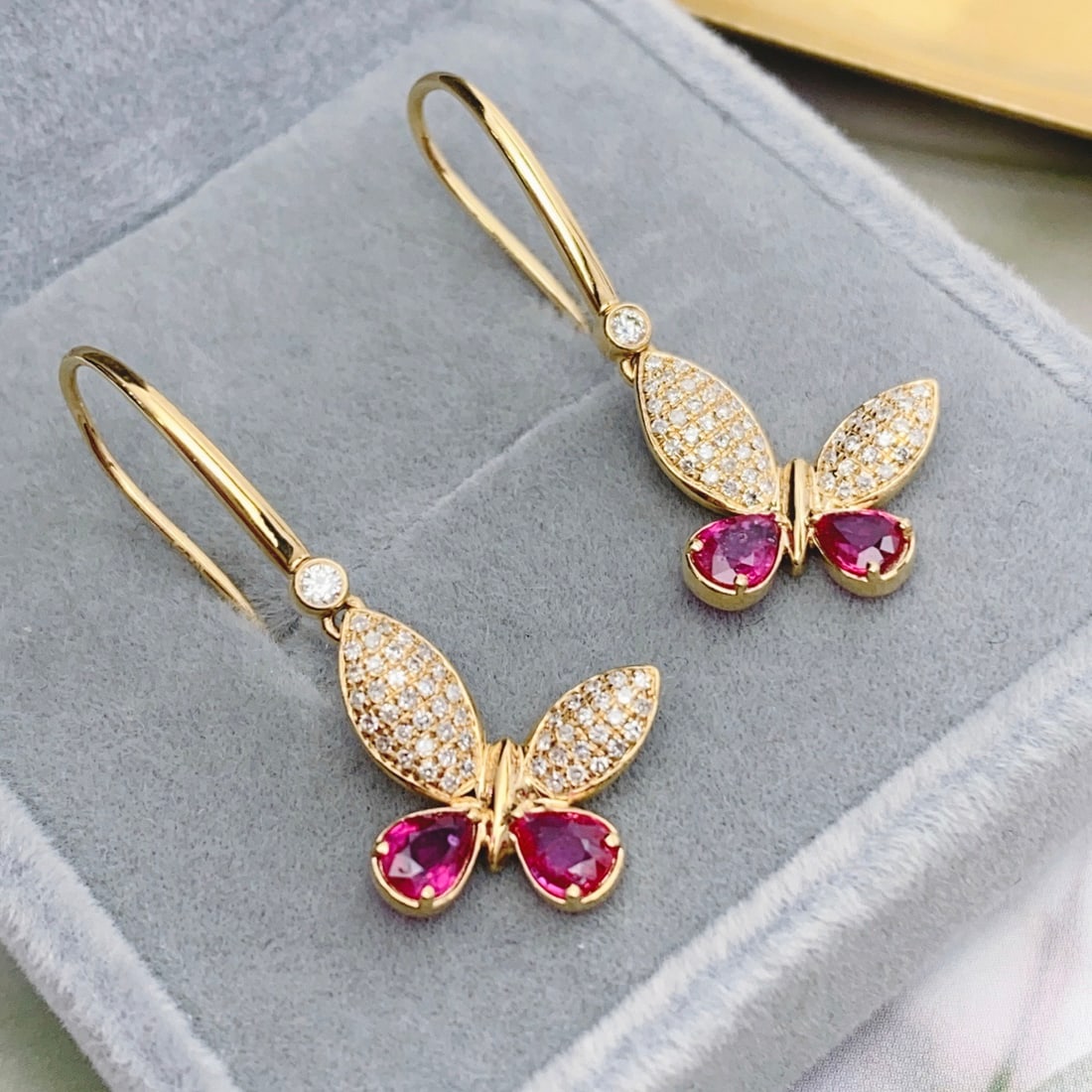 14k Gold 1.10 Ct Natural Ruby & Diamond & Butterfly Earrings (1 of 5)