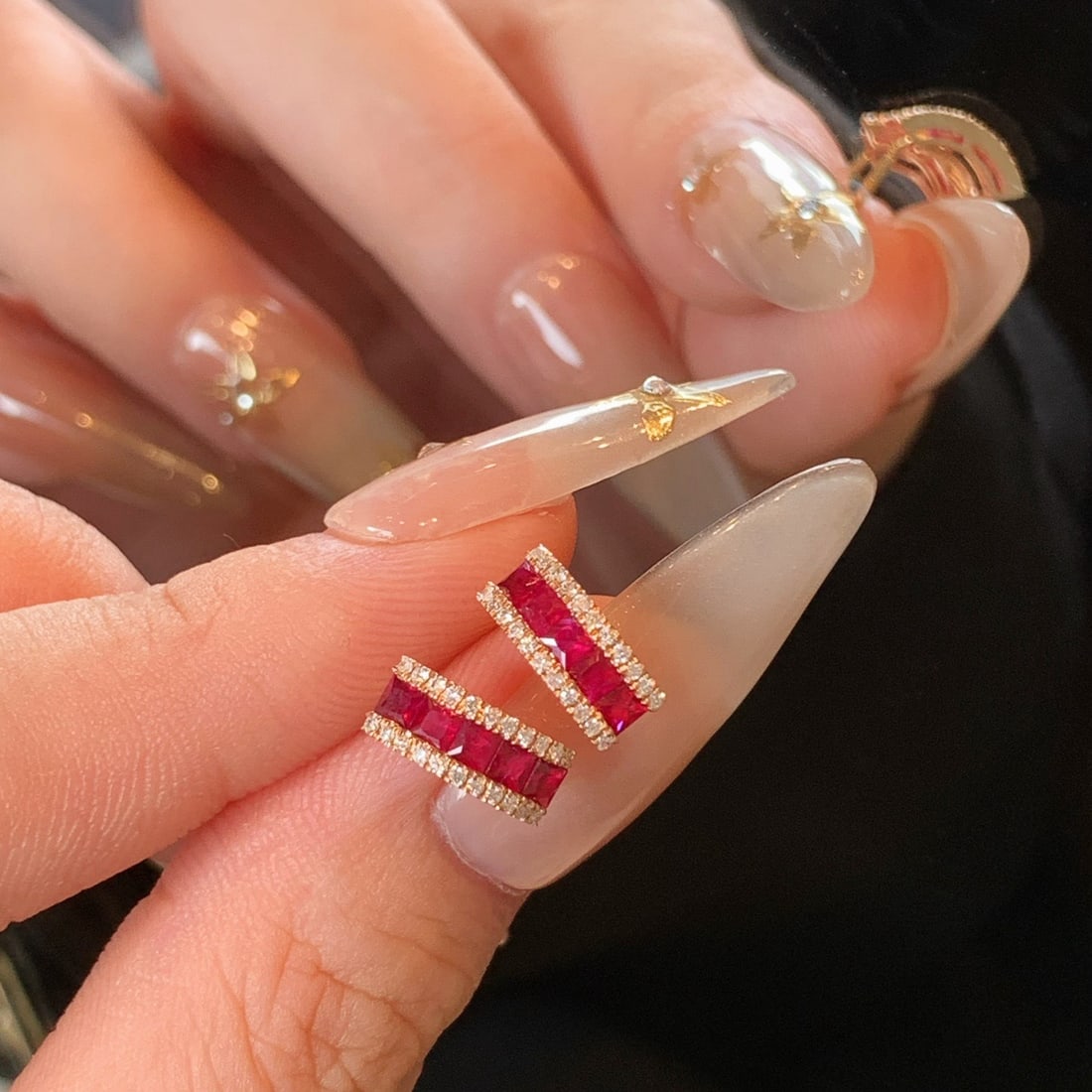14k Gold 0.93 Ctw Natural Ruby & Diamond Earrings - 5