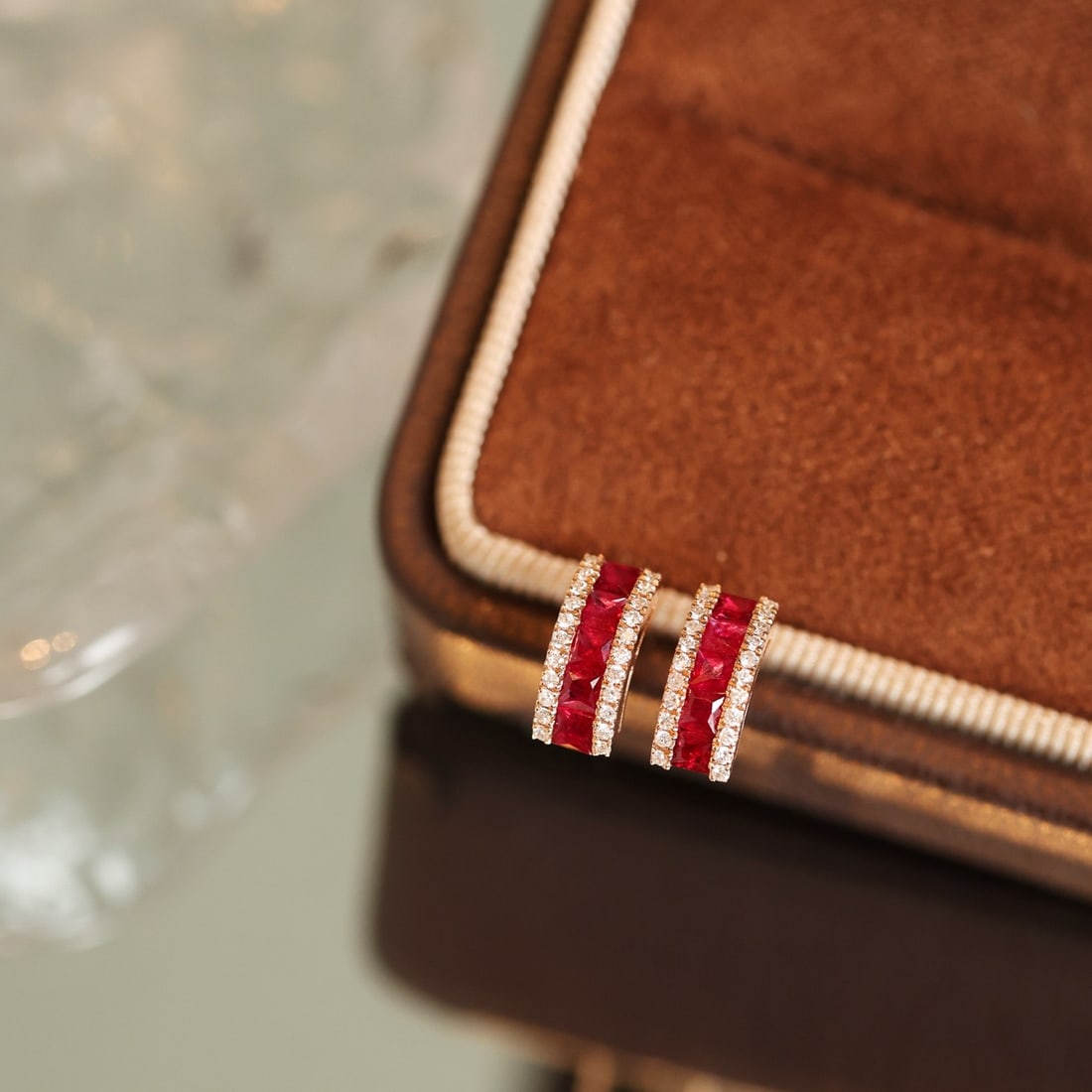 14k Gold 0.93 Ctw Natural Ruby & Diamond Earrings - 7