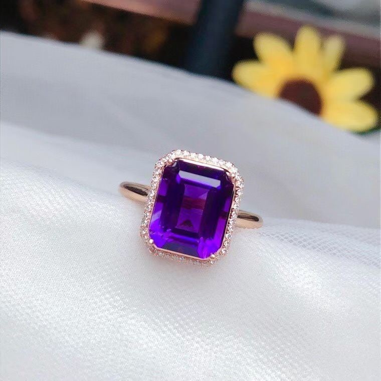 14k Gold 3.30 Ct Natural Amethyst & Diamond Ring - 3