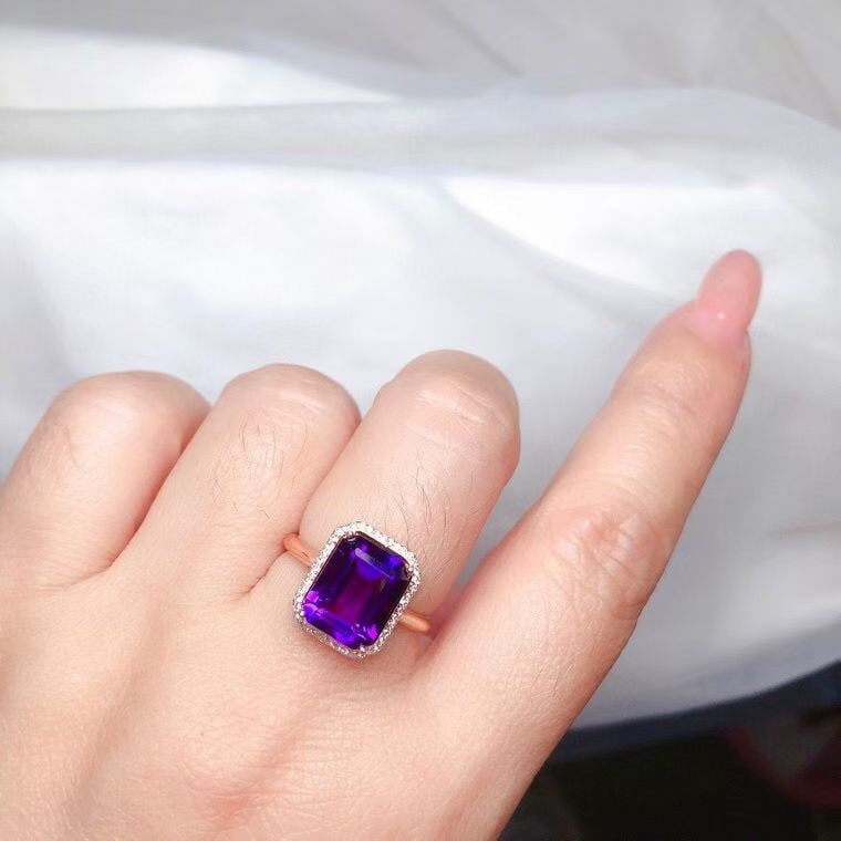 14k Gold 3.30 Ct Natural Amethyst & Diamond Ring - 4