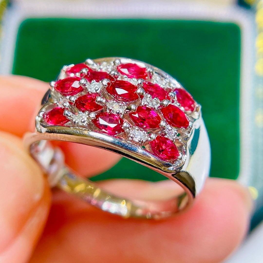 14k Gold 1.58 Ctw Natural Ruby & Diamond Ring: Ref:231130413 // gold content:14k gold // ring size:7. 25us // // main gemstone:ruby // shape:marquise // carat weight:1. 45ct // color:red // treatment:natural // // adjacent gemstone 2 : diamond