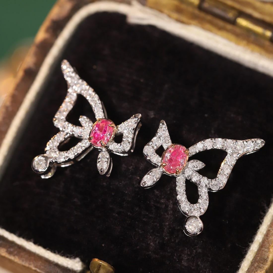 14k Gold 0.66 Ctw Natural Pink Diamond & Diamond Earrings - 3