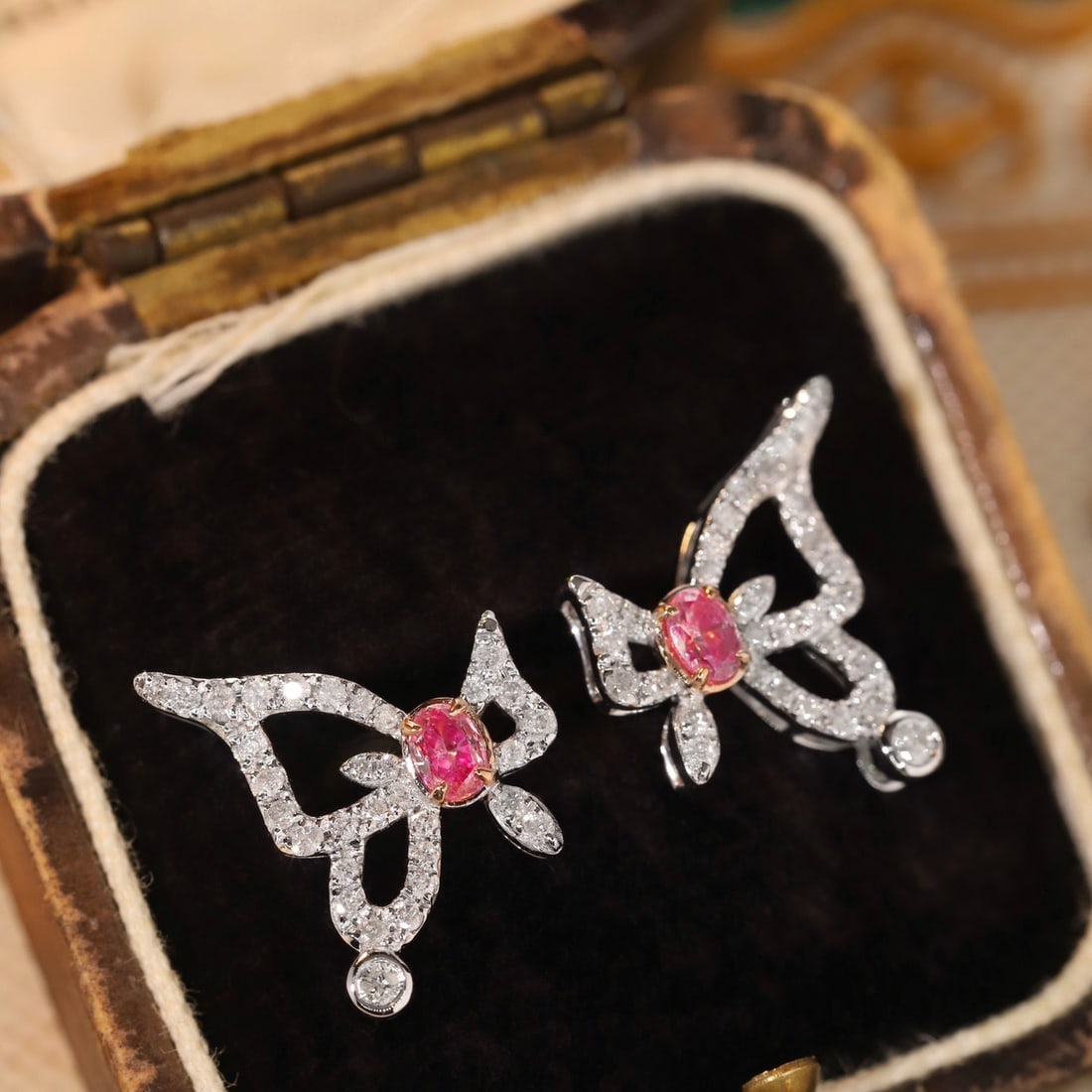 14k Gold 0.66 Ctw Natural Pink Diamond & Diamond Earrings - 7