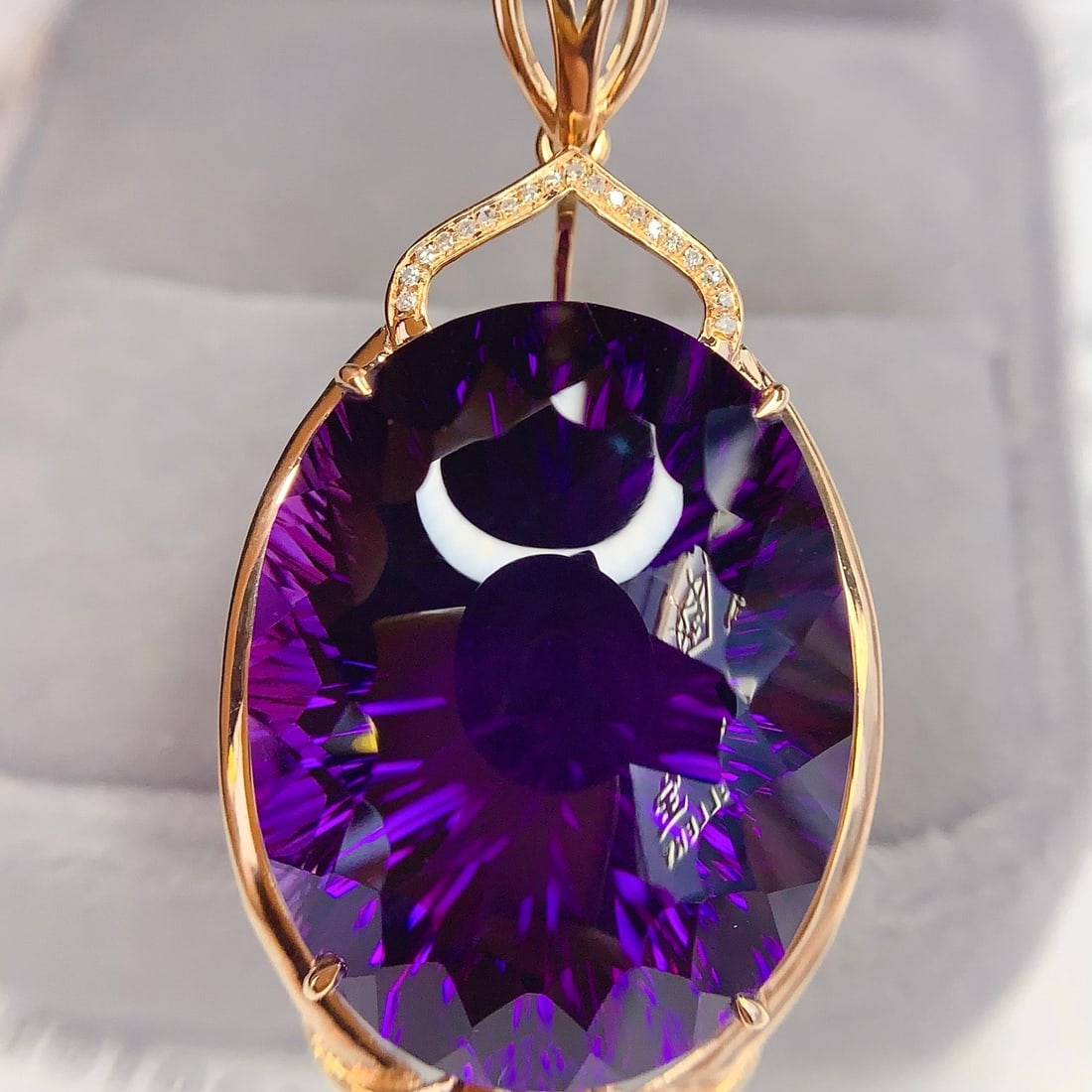 14k Gold 40.8 Ct Natural Amethyst & Diamond Pendant( Without Chain ) - 2