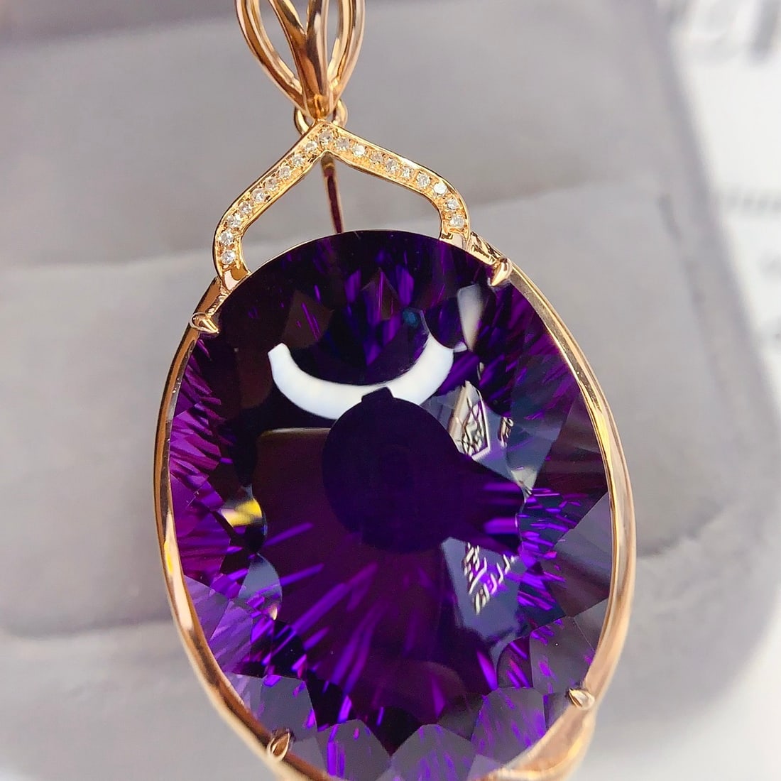 14k Gold 40.8 Ct Natural Amethyst & Diamond Pendant( Without Chain ) - 3