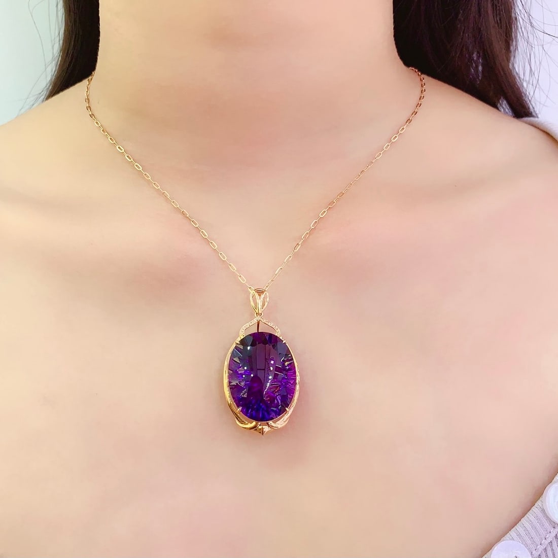 14k Gold 40.8 Ct Natural Amethyst & Diamond Pendant( Without Chain ) - 6