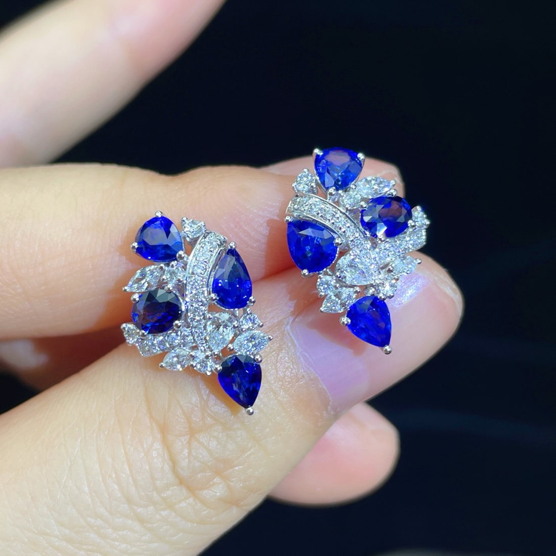 14k Gold 3.02 Ctw Natural Sapphire & Diamond Earrings - 4