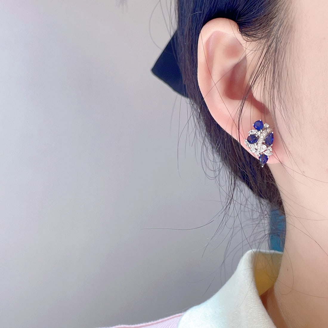 14k Gold 3.02 Ctw Natural Sapphire & Diamond Earrings - 6