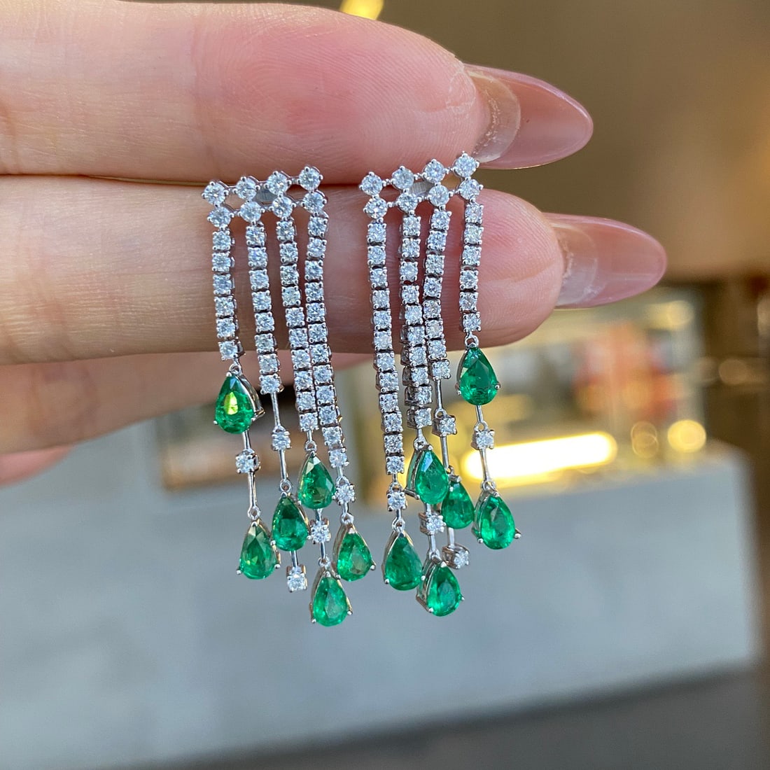 14k Gold 2.3 Ct Natural Emerald & Diamond Earrings - 3
