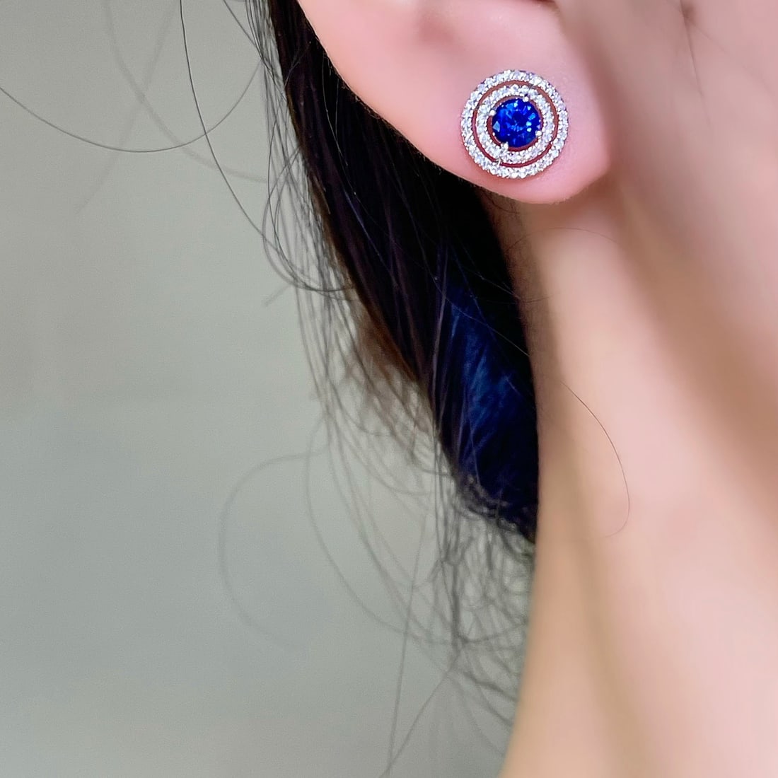 14k Gold 0.90 Ct Natural Sapphire & Diamond Earrings - 6