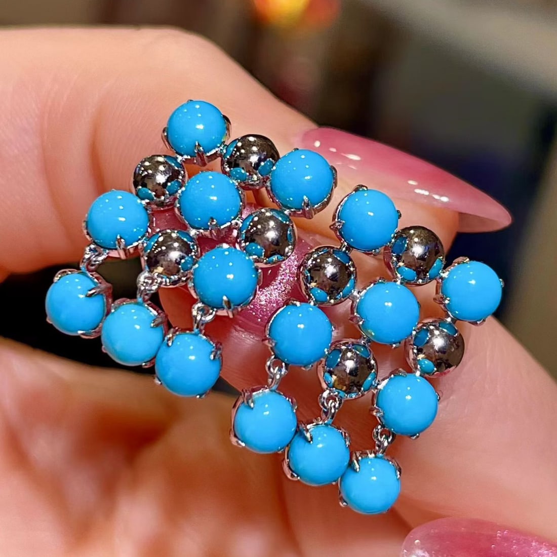 14k Gold 4.86 Ct Natural Blue Turquoise Earrings - 3