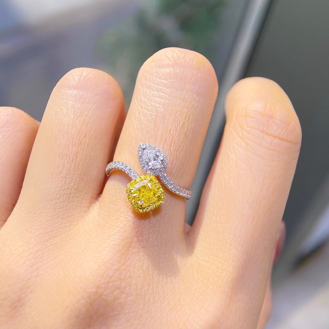 Gia Certified 14k Gold 1.14 Ctw Natural Yellow Diamond & Diamond Ring - 2