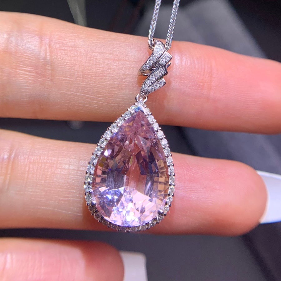 14k Gold 8 Ct Natural Morganite & Diamond Pendant( Without Chain ): Ref:231130443 // gold content:14k gold // main gemstone:morganite // shape:pear // carat weight:8ct // color:pink // treatment:natural // // adjacent gemstone 2 : diamond // number of stones:50 //