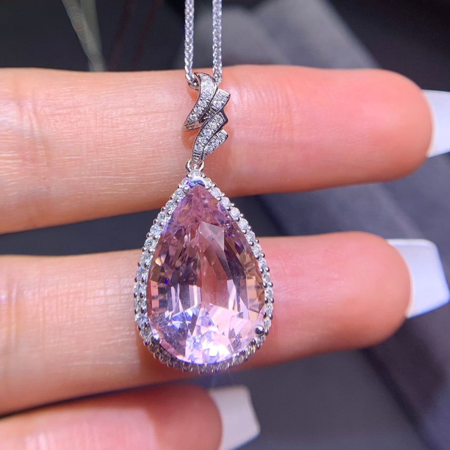 14k Gold 8 Ct Natural Morganite & Diamond Pendant( Without Chain ) - 2