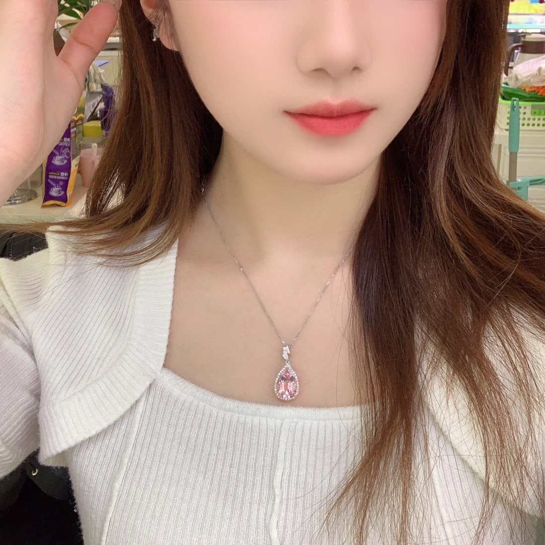 14k Gold 8 Ct Natural Morganite & Diamond Pendant( Without Chain ) - 4