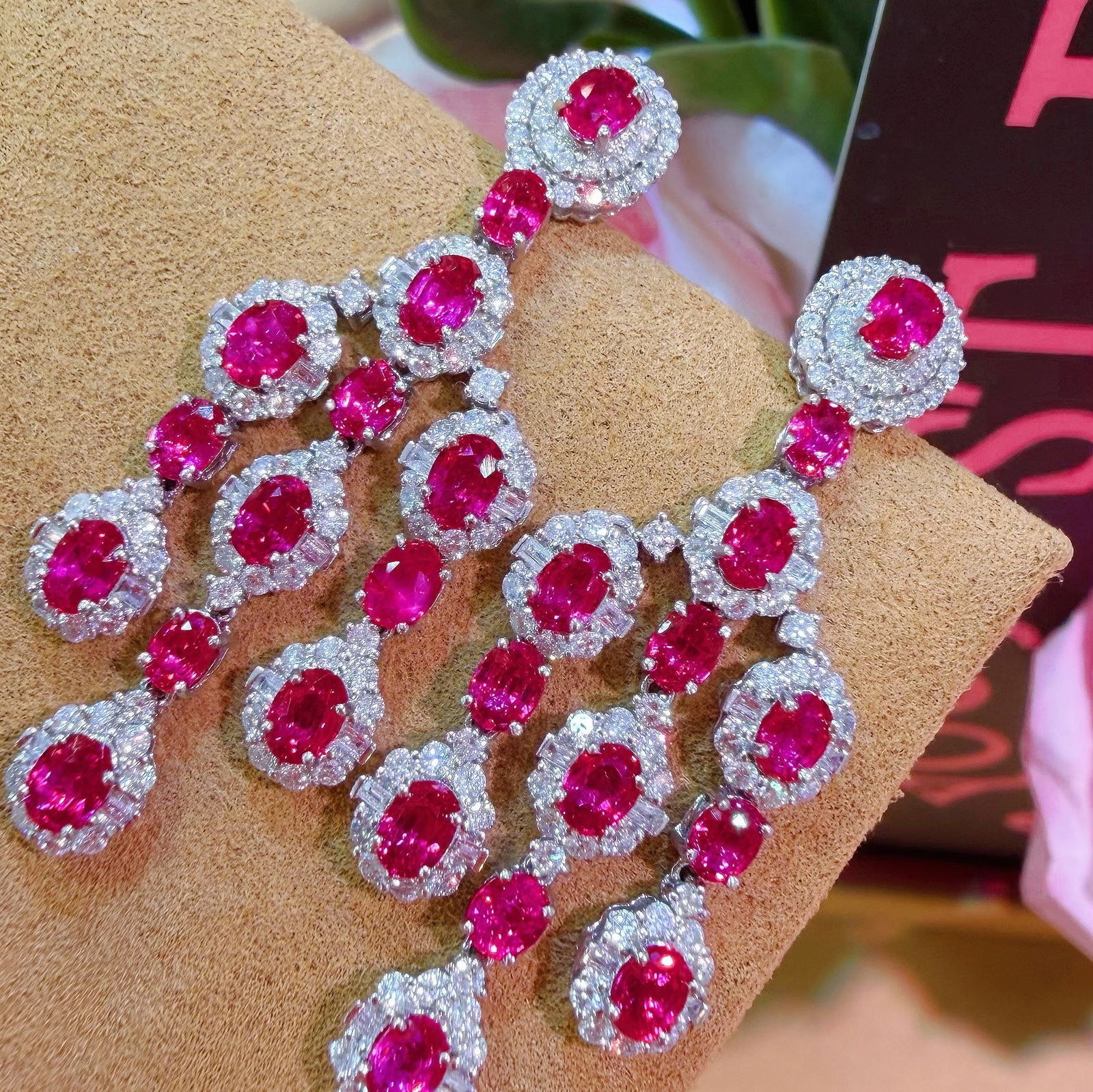 14k Gold 6.8 Ctw Natural Ruby & Diamond Earrings - 2