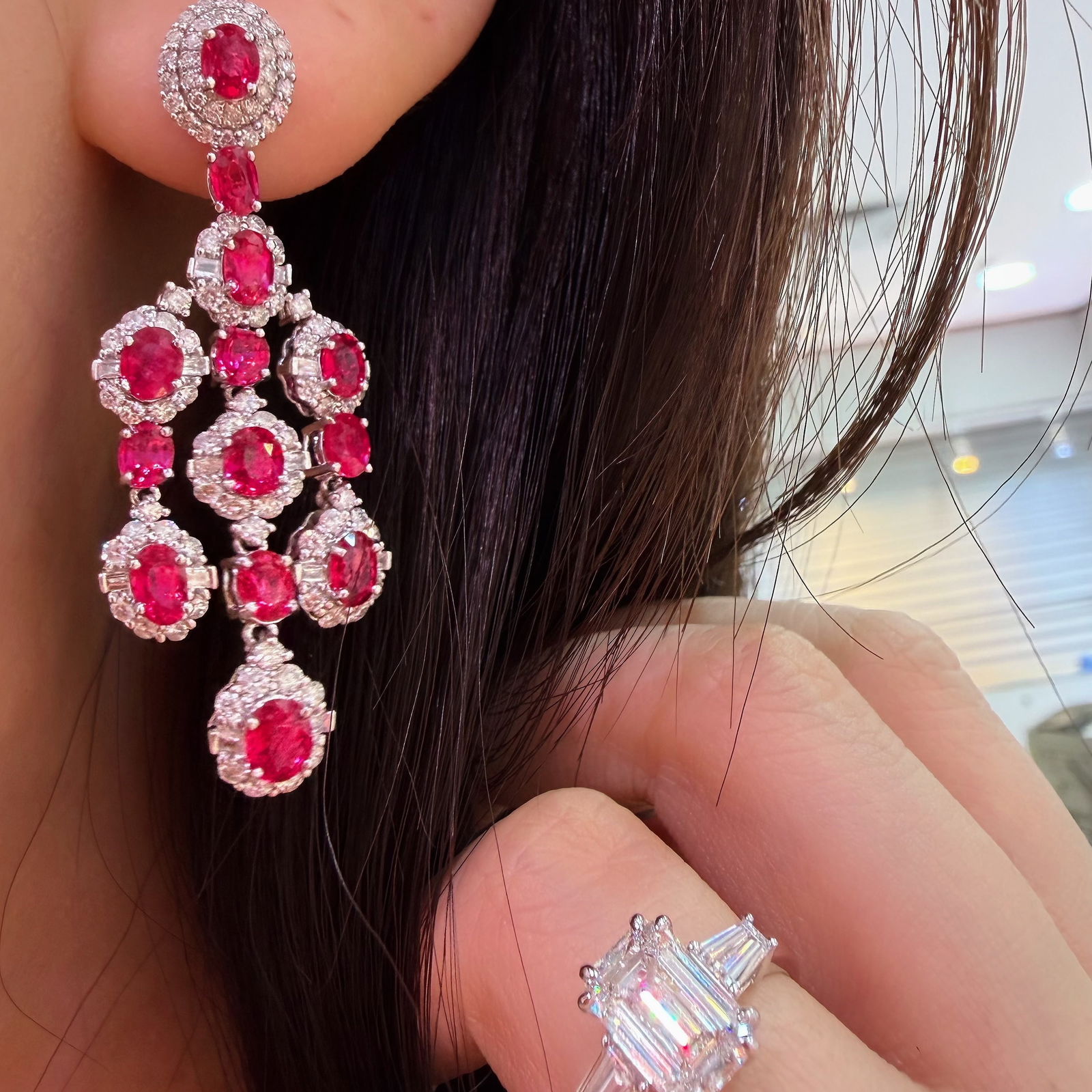 14k Gold 6.8 Ctw Natural Ruby & Diamond Earrings - 5