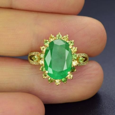 14k Gold 3.20 Ctw Natural Emerald & Sapphire Ring - 2