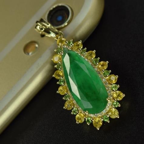 14k Gold 3.48 Ctw Natural Emerald & Sapphire Pendant( Without Chain ) - 5