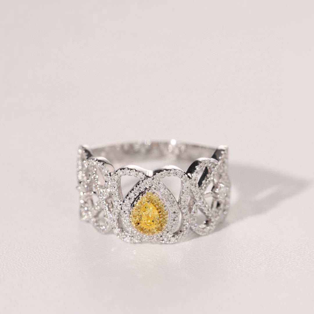 14k Gold 0.55 Ctw Natural Yellow Diamond & Diamond Ring - 7