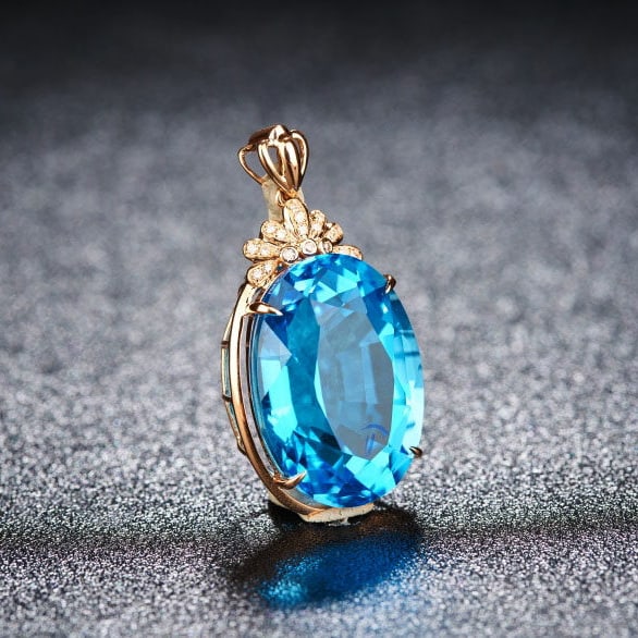 14k Gold 19.46 Ct Natural Topaz & Diamond Pendant( Without Chain ) - 2