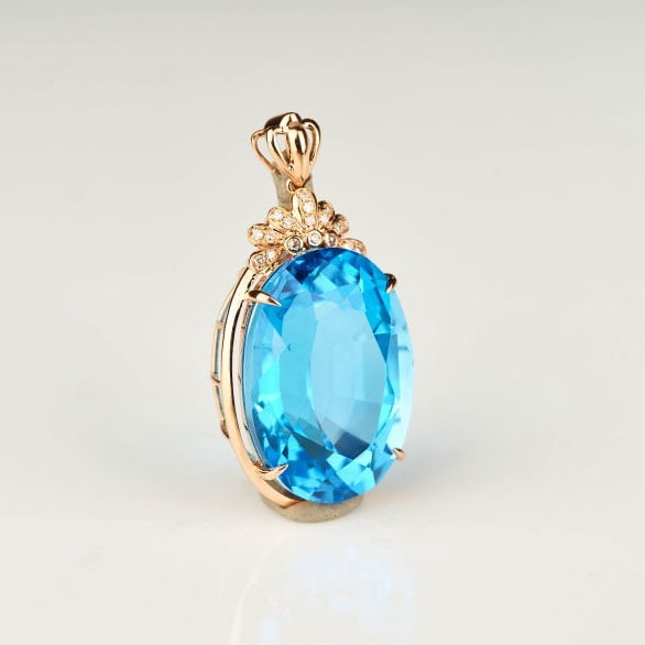 14k Gold 19.46 Ct Natural Topaz & Diamond Pendant( Without Chain ) - 7