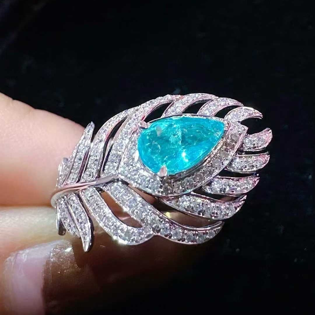 14k Gold 1.35 Ctw Natural Paraiba Tourmaline & Diamond Ring - 2