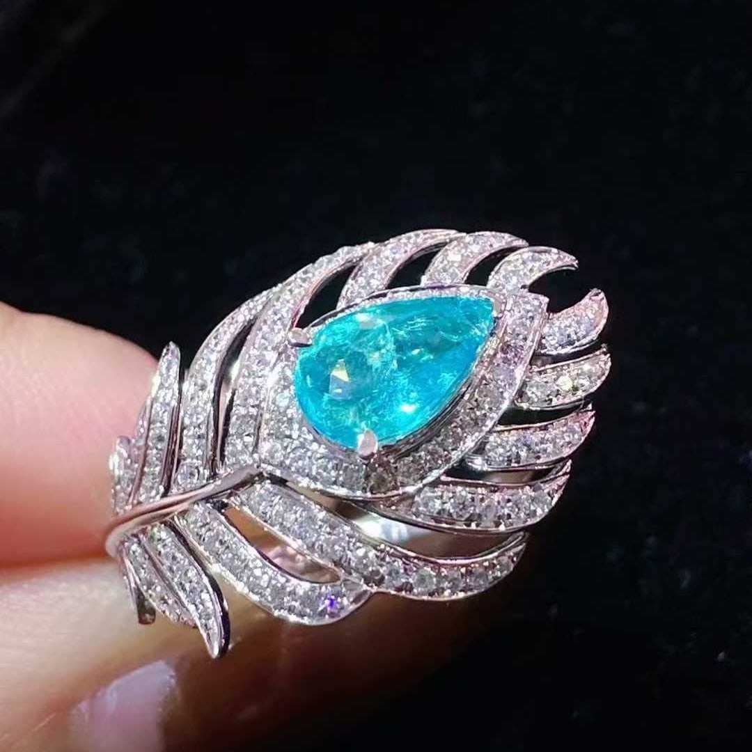 14k Gold 1.35 Ctw Natural Paraiba Tourmaline & Diamond Ring - 4