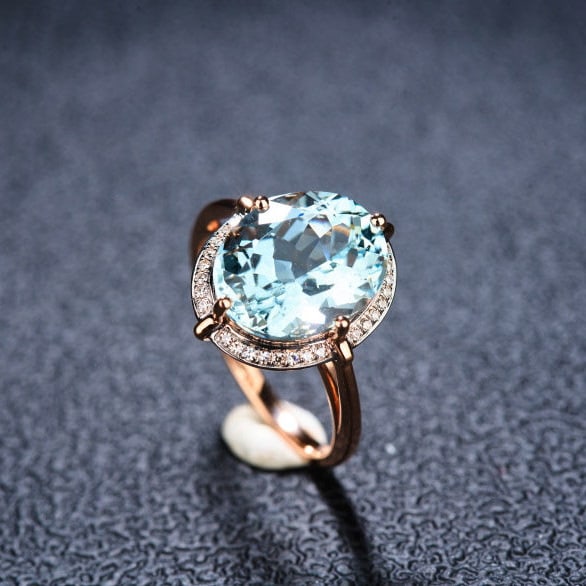 14k Gold 5.0 Ct Natural Aquamarine & Diamond Ring - 6