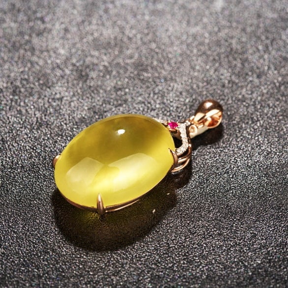14k Gold 23.66 Ct Natural Prehnite & Diamond & Ruby Pendant( Without Chain ) - 6
