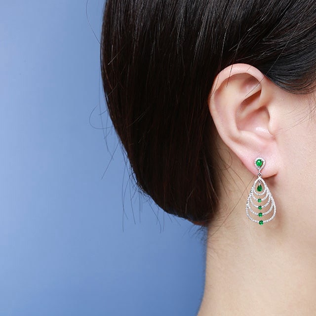 14k Gold 1.56 Ctw Vivid Green Natural Emerald & Diamond Earrings - 6