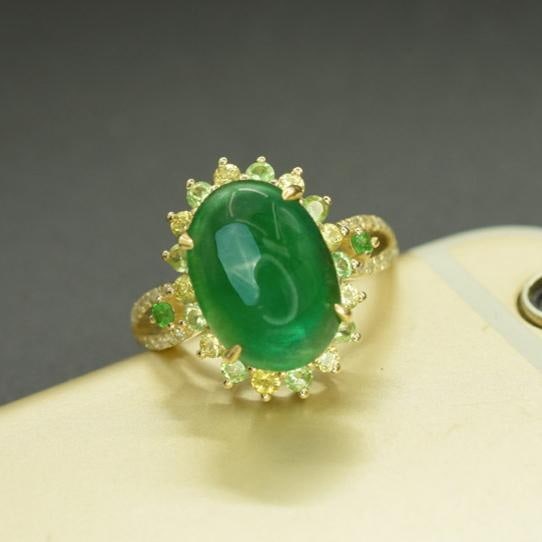 14k Gold 5.21 Ctw Natural Emerald & Sapphire Ring - 4