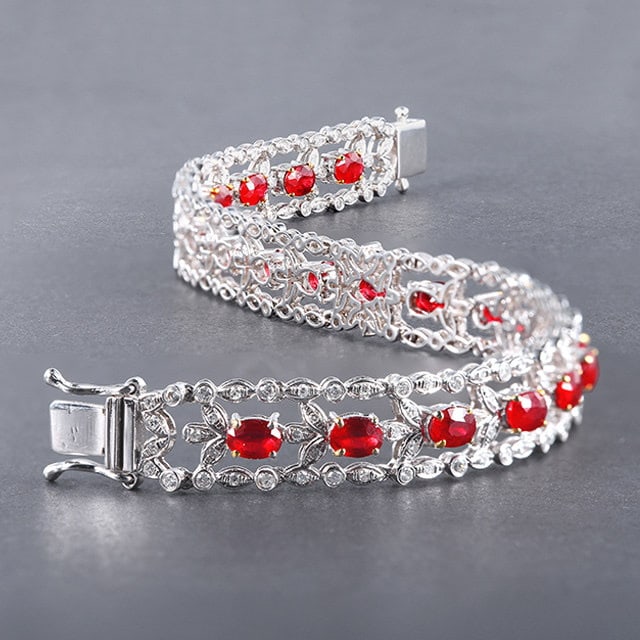 14k Gold 6.59 Ctw Vivid Red Natural Ruby & Diamond Bracelet - 3