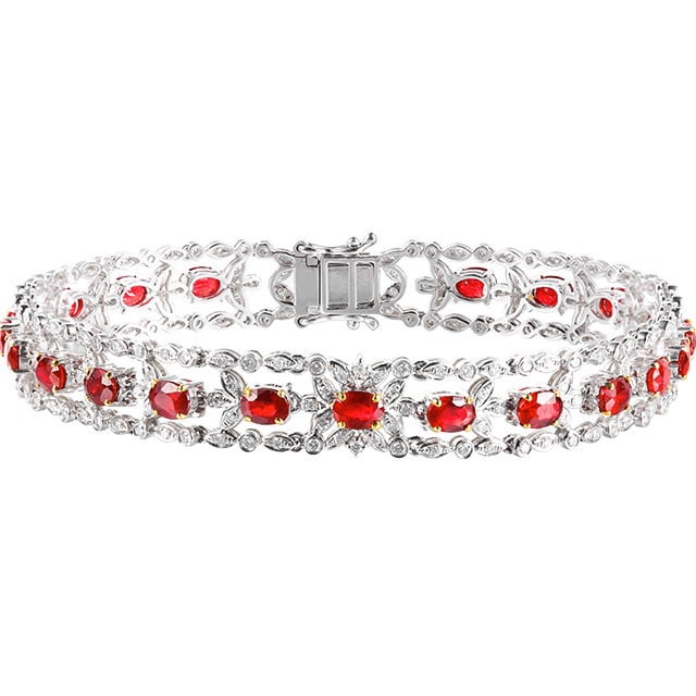 14k Gold 6.59 Ctw Vivid Red Natural Ruby & Diamond Bracelet - 5