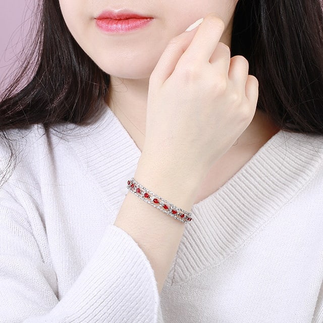 14k Gold 6.59 Ctw Vivid Red Natural Ruby & Diamond Bracelet - 6