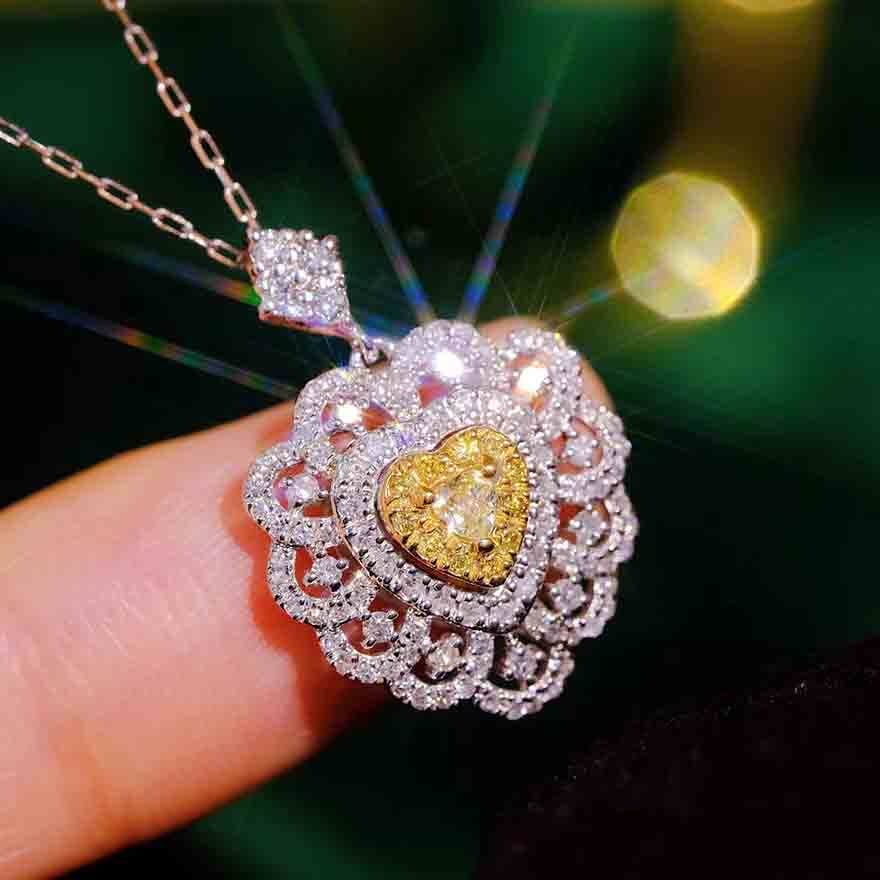 14k Gold 0.6 Ct Natural Color Diamond Necklace: Ref:231127044 // gold content:14k gold // main gemstone:diamond // shape:multiple // carat weight:0. 6ct // clarity grade:vs-si // color:color // treatment:natural // High Estimate: 3300Low