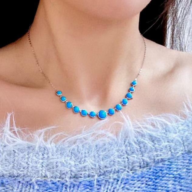 14k Gold 6.68 Ct Natural Blue Turquoise Necklace - 4