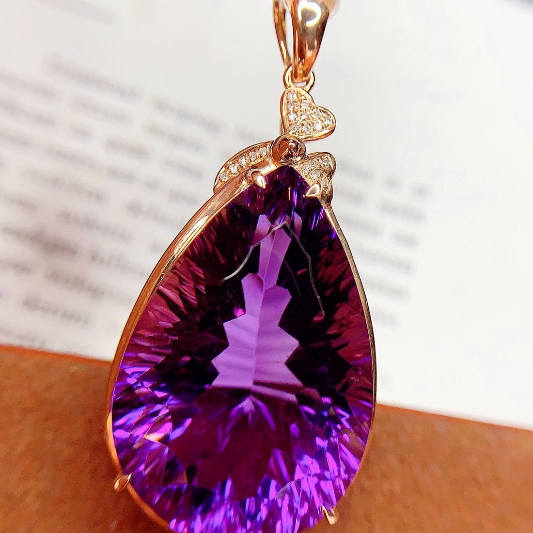 14k Gold 39.35 Ct Natural Amethyst & Diamond Pendant( Without Chain ) - 4