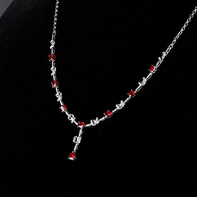 14k Gold 3.34 Ctw Natural Ruby & Diamond Necklace - 2