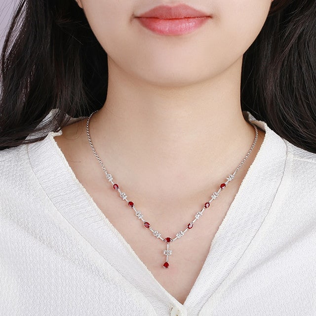 14k Gold 3.34 Ctw Natural Ruby & Diamond Necklace - 4
